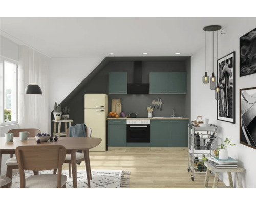 Optifit Küchenzeile Savona405 210 cm grün matt zerlegt Variante reversibel