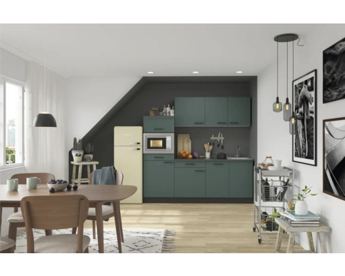 Optifit Küchenzeile mit Geräten Verona405 210 cm grün matt zerlegt Variante reversibel