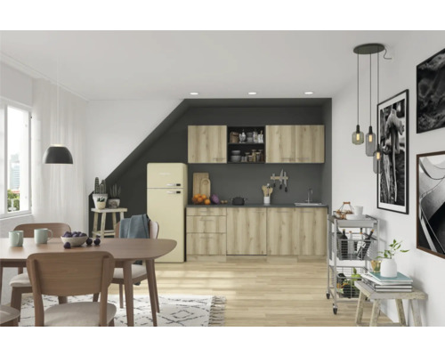 Optifit Küchenzeile mit Geräten Livorno290 210 cm wildeiche matt strukturiert zerlegt Variante reversibel