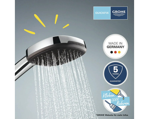 Grohe Handbrause mit Wasserstrahl, Quickfix, Made in Germany, 5 Jahre Garantie, Kleben oder Bohren
