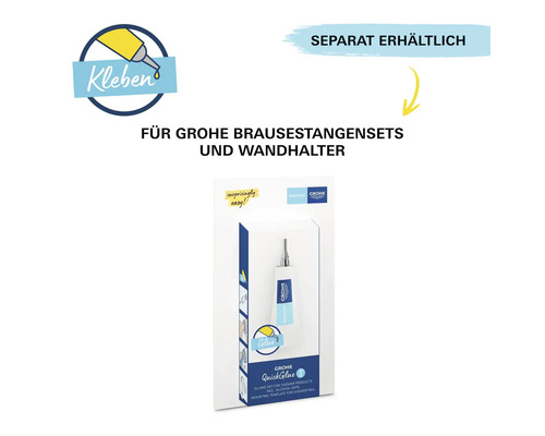 Grohe QuickGlue Klebeset für Brausestangensets und Wandhalter, separat erhältlich.