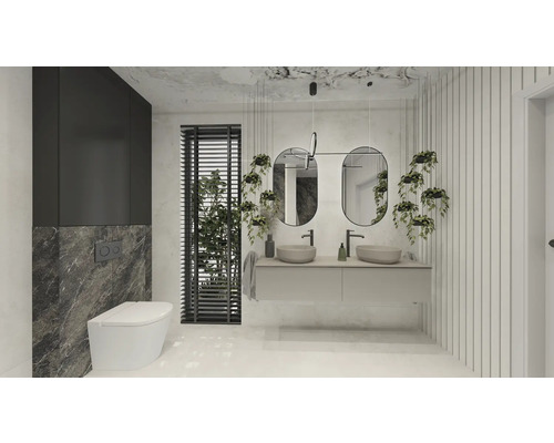 Modernes Badezimmer mit Waschtisch, Spiegeln und Toilette