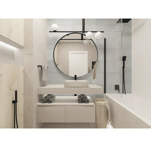 Modernes Badezimmer mit Waschtisch, Spiegel und Badewanne.