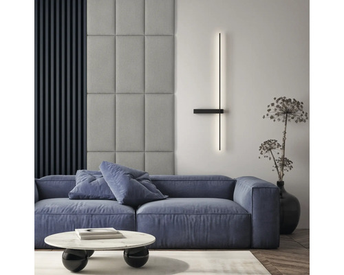 Wandkissen Kordsamt hellgrau Textil-Optik 30 x 60 cm Wohnzimmer mit Sofa, Couchtisch und Wandleuchte