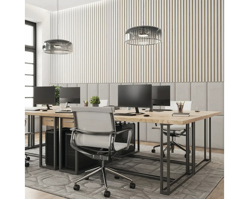 Wandkissen Leinenoptik grau Gewebte-Optik 30 x 60 cm Helles Büro mit Schreibtischen, Bürostühlen und Pendelleuchten