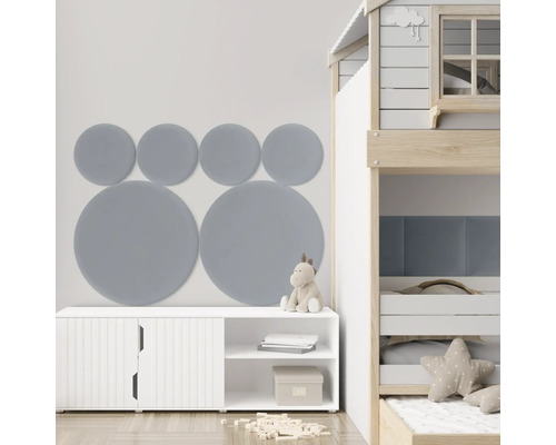 Wandkissen Riviera Kreis blau Samt-Optik 30 x 30 cm Kinderzimmer mit Wandpaneelen in Kreisform, Regal und Etagenbett