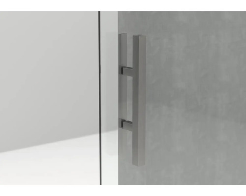 Detailansicht eines Duschkabinentürgriffs.