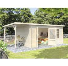 Holzgartenhaus mit überdachter Terrasse, Doppeltür und Fenster für den Garten