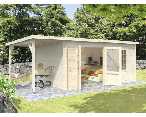 Gartenhaus Palmako Ella 13,1+3,9 m² inkl. Schleppdach 614 x 340 cm natur