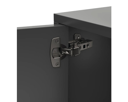 Möbelscharnier an einem grauen Möbelstück