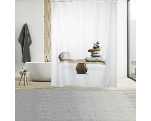 Duschvorhang MSV SPIRIT Textil 180 x 200 cm weiß grau 149503