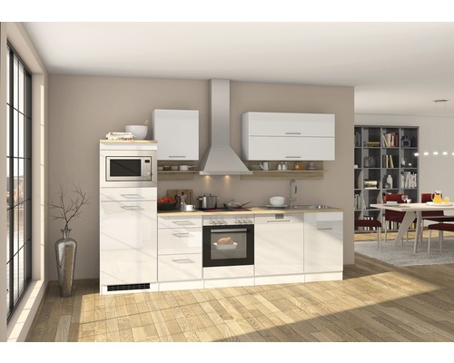 Held Möbel Küchenzeile mit Geräten Mailand 280 cm Frontfarbe weiß matt Korpusfarbe weiß zerlegt