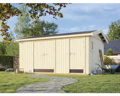 Gerätehaus Palmako Olaf 13,5 m² inkl. Fußboden 505 x 368 cm natur Gartenhaus aus Holz mit Doppeltür im Garten