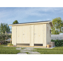 Gartenhaus aus Holz mit Doppeltür und Fenster im Garten