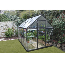 Gewächshaus mit Pflanzen im Garten.