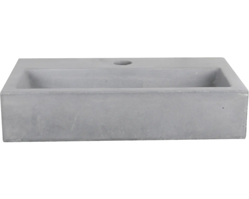 Rechteckiges Aufsatzwaschbecken aus Beton mit Ablauf
