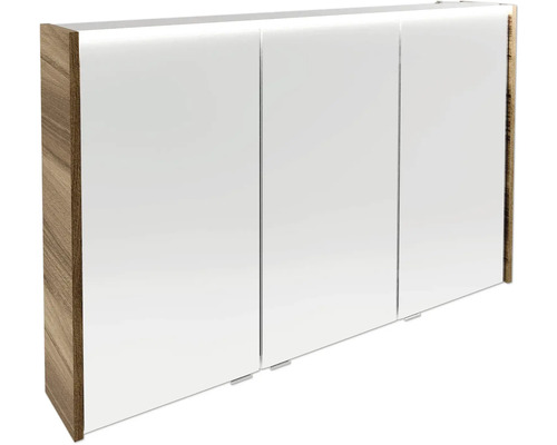 Spiegelschrank FACKELMANN Verona 110 x 16 x 68,3 cm nussbaum 3-türig LED IP 20 Waschtischunterschrank mit drei Türen und Holzoptik