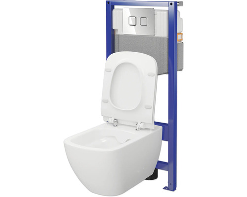 Wand-WC mit Betätigungsplatte und Vorwandelement