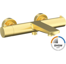 Goldene Aufputz-Badarmatur mit DVGW Zert Zeichen