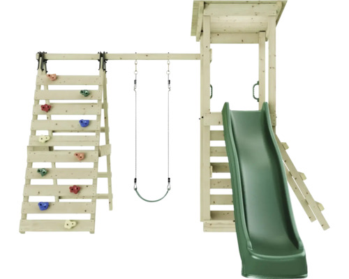 Spielturm mit Rutsche, Schaukel und Kletterwand für den Außenbereich