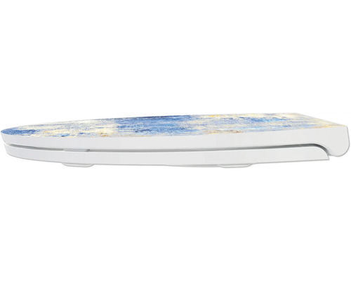 Toilettendeckel mit blauem und gelbem Muster