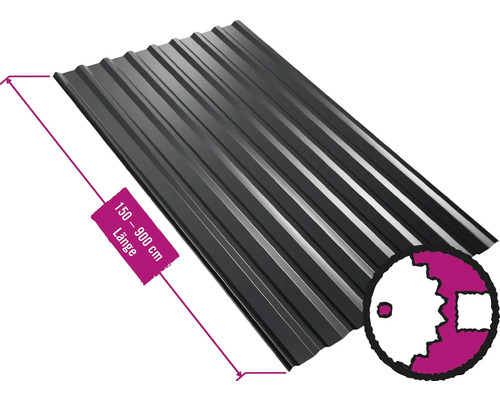 PRECIT Trapezplatte für Dach W20LR Tiefschwarz RAL 9005 Fix-Breite 1135 mm x Stärke 0,5 mm (Meterware ab 150 bis max. 900 cm) PRECIT Trapezplatte für Dach W20LR Tiefschwarz RAL 9005 Fix-Breite 1135 mm x Stärke 0,5 mm (Meterware ab 150 bis max. 900 cm)