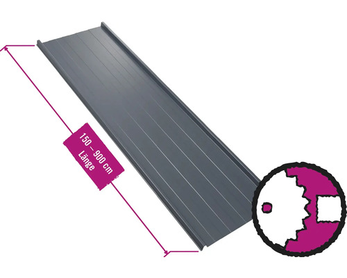 PRECIT Trapezplatte für Dach W33LR Anthrazitgrau RAL 7016 Fix-Breite 548 mm x Stärke 0,63 mm (Meterware ab 150 bis max. 700 cm)