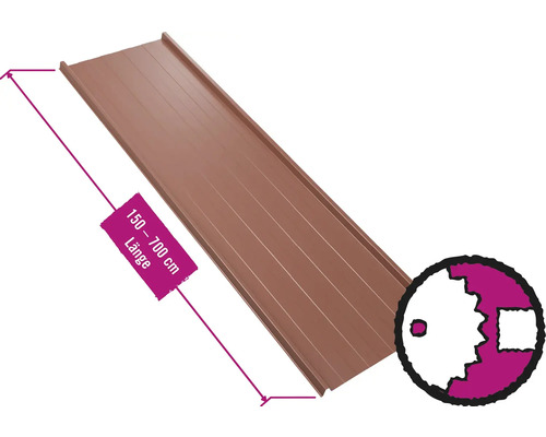 PRECIT Trapezplatte für Dach mit Antikondensationsvlies W33LV Rotbraun RAL 8012 Fix-Breite 548 mm x Stärke 0,63 mm (Meterware ab 150 bis max. 700 cm)