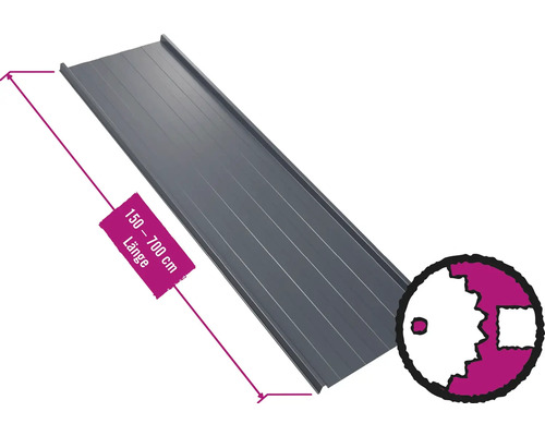 PRECIT Trapezplatte für Dach mit Antikondensationsvlies W33LV Anthrazitgrau RAL 7016 Fix-Breite 548 mm x Stärke 0,63 mm (Meterware ab 150 bis max. 700 cm)