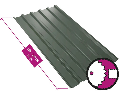PRECIT Trapezplatte für Dach mit Antikondensationsvlies W35LV Nadelgrün RAL 6020 Fix-Breite 1070 mm x Stärke 0,63 mm (Meterware ab 150 bis max. 900 cm)