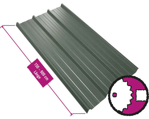 PRECIT Trapezplatte für Dach W45LR Nadelgrün RAL 8004 Fix-Breite 1075 mm x Stärke 0,63 mm (Meterware ab 150 bis max. 900 cm)