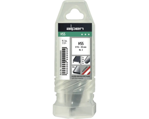 Alpen HSS Bohrer, Durchmesser 16 bis 30 Millimeter, Verpackung
