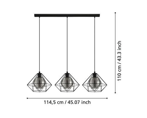 Pendelleuchte 3-flammig HxL 110x114 cm schwarz Glas bedampft schwarz/transparent