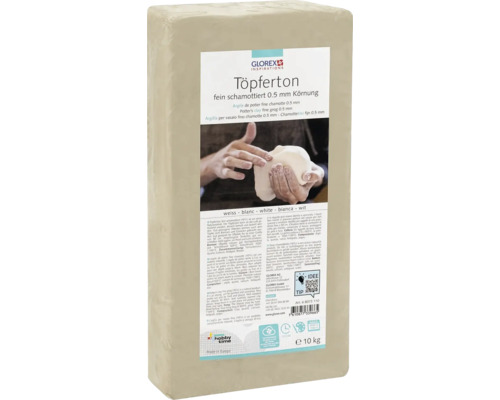 Töpferton Modelliermasse gebrauchsfertig feinschamottiert ofenhärtend weiß 10 kg Glorex Töpferton, fein schamottiert, 0.5 mm Körnung, 10 kg