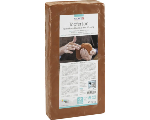 Töpferton Modelliermasse gebrauchsfertig feinschamottiert ofenhärtend terracotta 10 kg Glorex Töpferton, feine Schamottierung, 0.5 mm Körnung, 10 kg