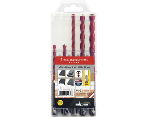 Alpen Profi Multicut SPM 5 Bohrer Set, 5 Stück, unterschiedliche Größen für verschiedene Materialien
