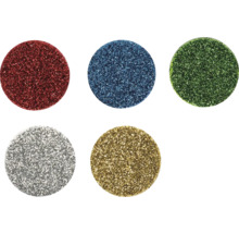 Fünf runde Behälter mit Glitzer