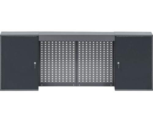 Fahrradgarage mit zwei abschließbaren Türen und einer Lochblechwand in der Mitte.