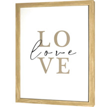 Dekorativer Kunstdruck mit dem Wort Liebe in einem Holzrahmen