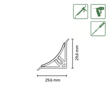 Eckelement mit den Maßen 29,6 mm x 29,6 mm und Installationswerkzeugsymbolen
