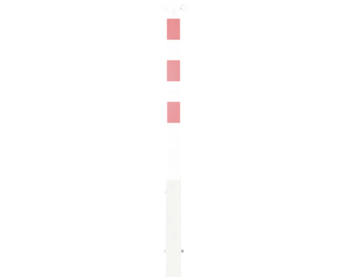 Absperrpfosten 70 mm x 70 mm herausnehmbar mit Profilzylinderschloß mit 2 Ösen weiß-rot H = 1432 mm Absperrpfosten 70 mm x 70 mm herausnehmbar mit Profilzylinderschloß mit 2 Ösen weiß-rot H = 1432 mm