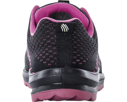 Rückansicht eines schwarzen Damen Laufschuhs.