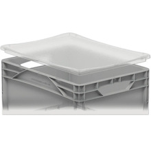 Graue Kunststoffbox mit transparentem Deckel