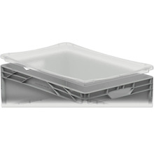 Graue Lagerbox aus Kunststoff mit transparentem Deckel