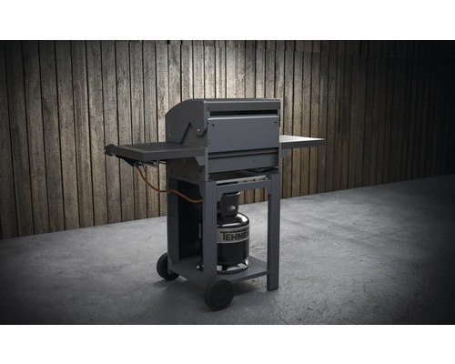 Gasgrill mit Ablageflächen und Gasflasche