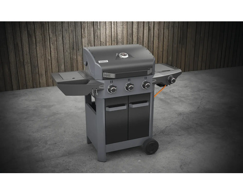 Gasgrill mit drei Brennern, Seitentischen und Schrank