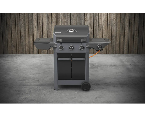 Gasgrill mit drei Brennern, Seitentischen und Unterschrank