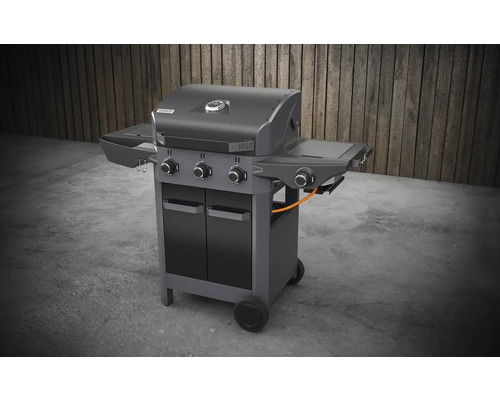 Gasgrill mit vier Brennern, Seitentischen und Unterschrank