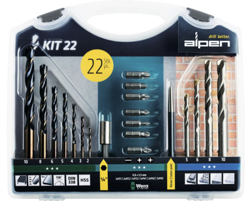Stomer BS-22-1 Profi-Bohrer-Set 22-teilig – Für Metall Und Stein, Inkl. Schrauberbits