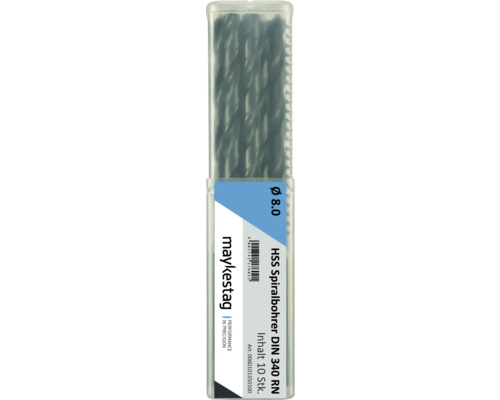 Maykestag HSS Spiralbohrer DIN 340 RN, Durchmesser 8.0 mm, 10 Stück